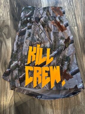 Kill Crew-Camo Graphic Skirt with Bold Yellow 'KILL CREW' Print- men XL